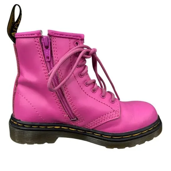 Dr. Martens Kids Pink Leather Lace Up Combat Boots Size US 9 - Picture 3 of 11